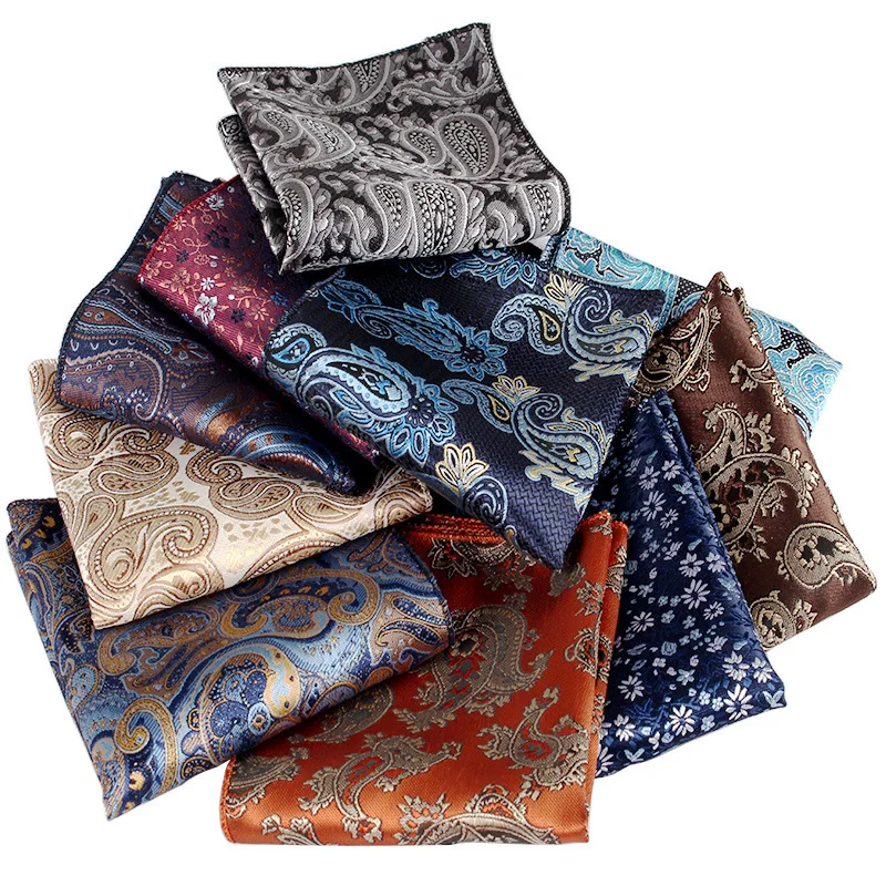 23cm Paisley Pattern Handkerchief Men's Formal Navy Brown Pocket Square Towel Groom Wedding Suit Hanky Host Chest Small Scarf