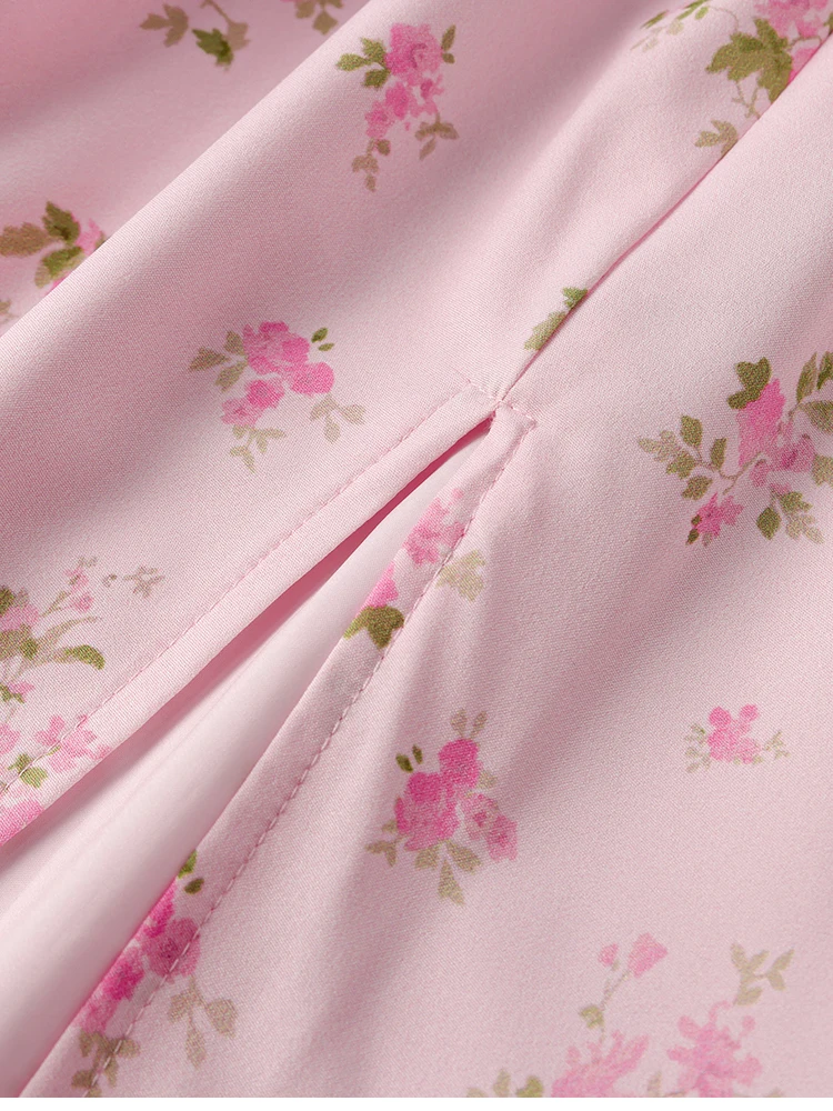 NewAsia Damenkleid mit Blumenmuster, Trägern, A-Linie, sexy hohem Schlitz, rückenfrei, zarten Ausschnitten, Sommerkleid für Party, Strand und Urlaub. – Detail 26