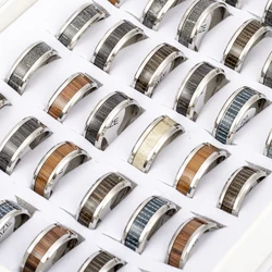 20 Pcs/Lot Wholesale Fashion Inlay Tree Timber Pattern Wood Stainless Steel Rings Jewelry For Women Men Party Gifts