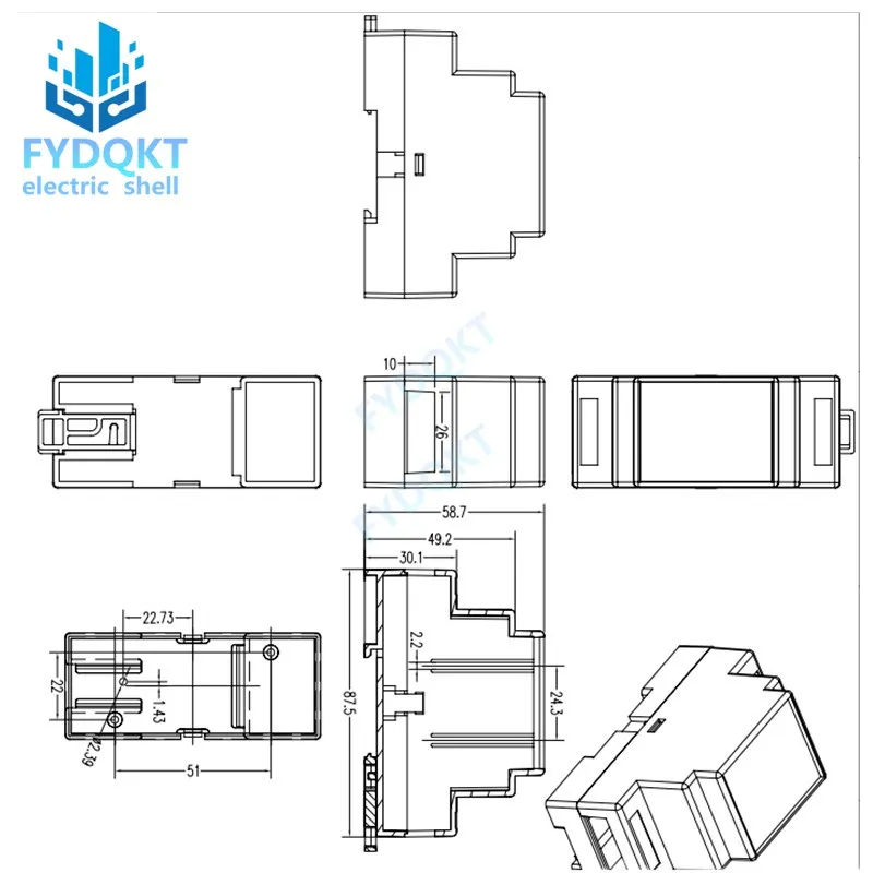 1PC  35-Rail Mounting Instrument Housing 88x37x59mm DIN Rail PLC Junction Box Plastic Electronics Shell Project Case 4-01