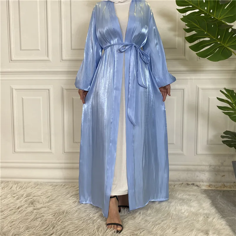 

Middle East Islamic Clothing New Muslim Fashion Islamic Arab Shiny Silk Lace Cardigan Gown Hijab Dress Turkey Caftan Marocain