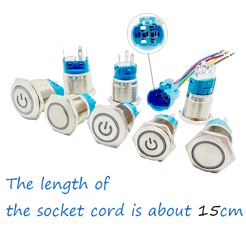 16/19/22mm Metal Push Button Switch IP65 Waterproof and Dustproof LED 12-24V 220V Power Switch for Industrial Machinery Control