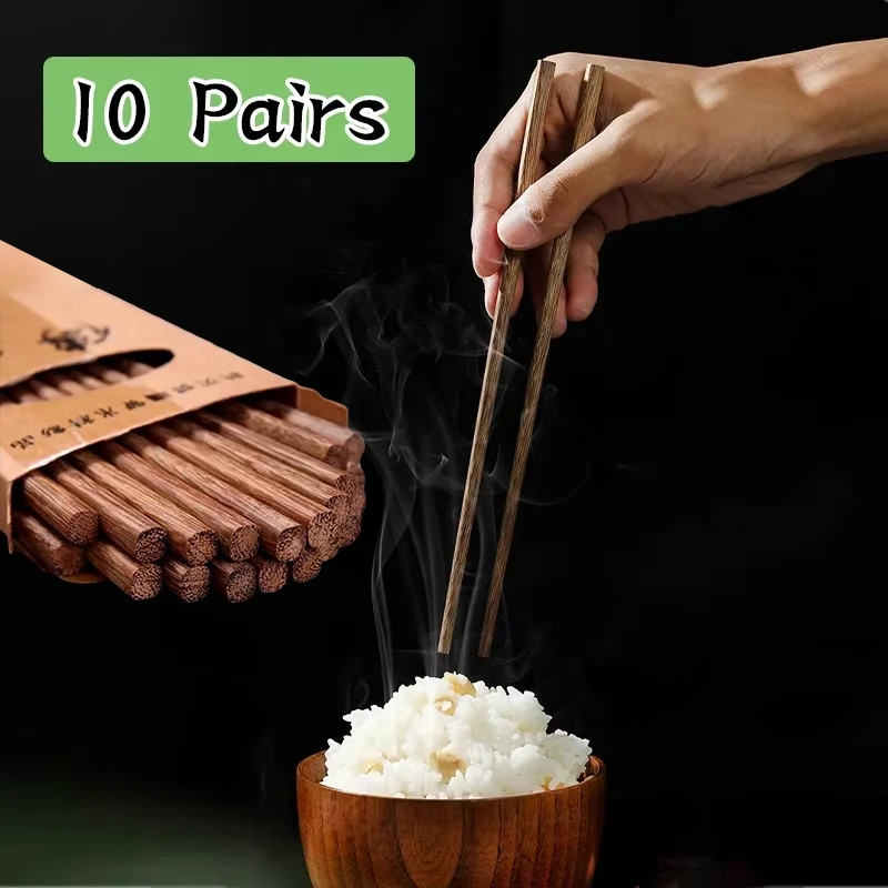 10 Paar chinesische Essstäbchen aus massivem Holz, rutschfeste japanische Essstäbchen, Sushi-Essstäbchen, wiederverwendbares Geschirr, koreanisches Küchenzubehör