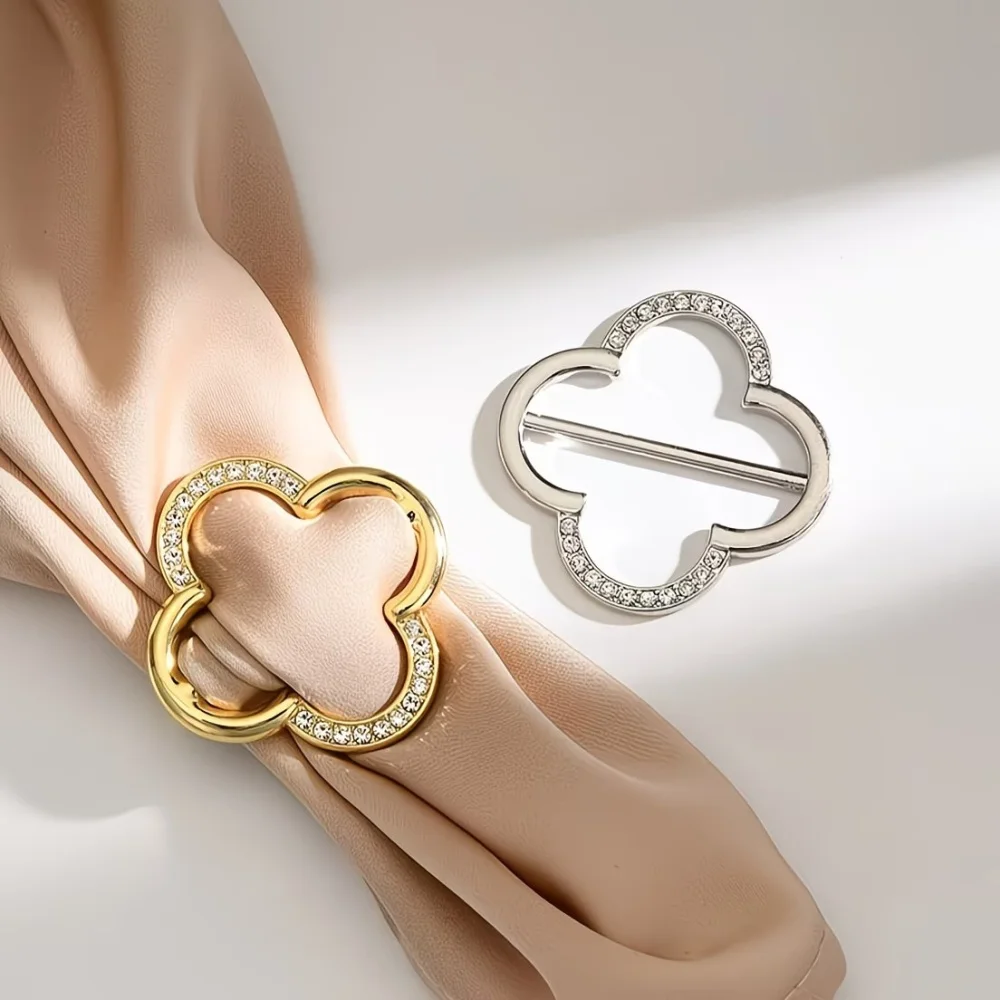 2-Piece Gold and Silver Hollowed-Out Four-Leaf Clover Shirt Tie Clips, Women's Shirt Anti-Slip Fixing Pins, Daily Outfit