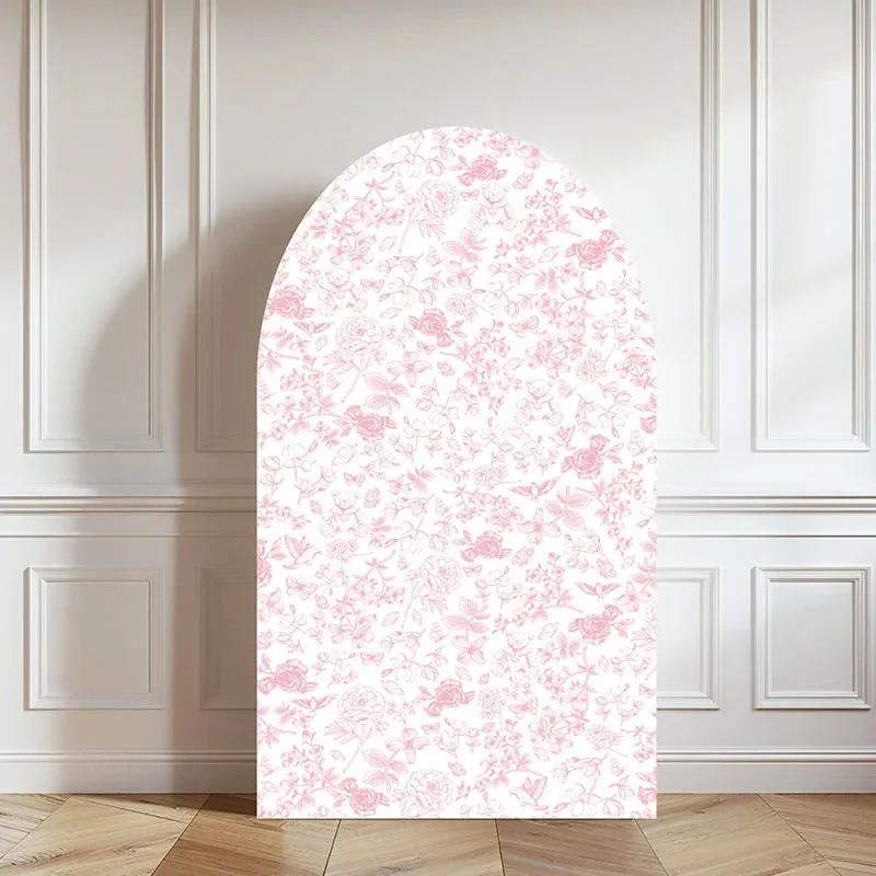 Mehofond Custom 2-Sided Pink Flowers Bear Girl Birthday Party Baby Shower Covers Chiara Arch Wall Decor Backdrop Photo Studio