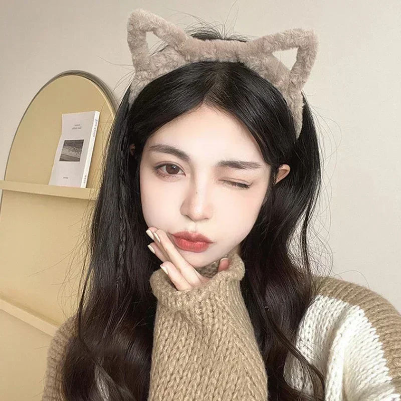 Cat Ears Womens Headband Woolen Velvet Hair Band Headwear Girl Wash Up Plush Hair Hoop Hair Accessories Autumn and Winter