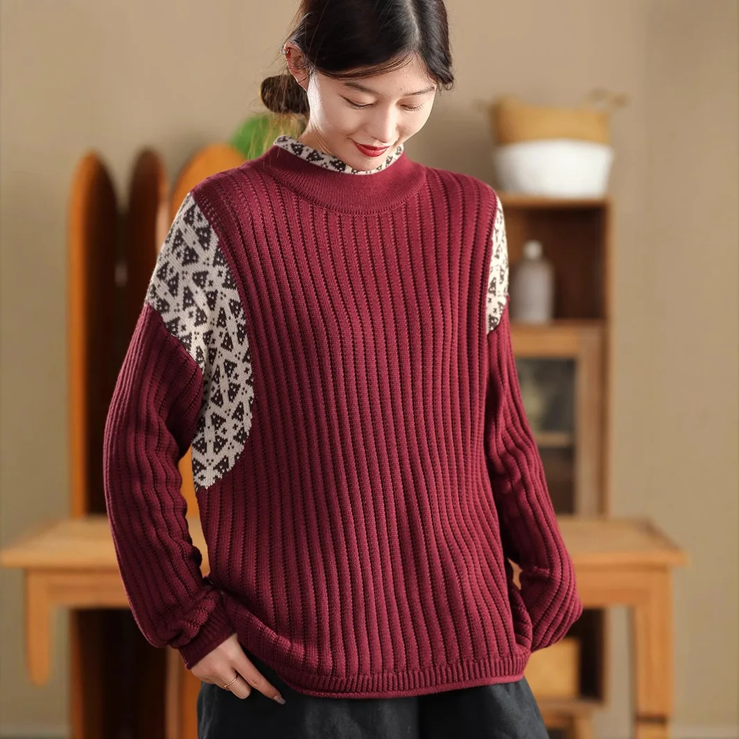 2024 Woman Knitwear No Cotton Loose Fit Print Knit Guangdong Pullovers Pullover Genuine