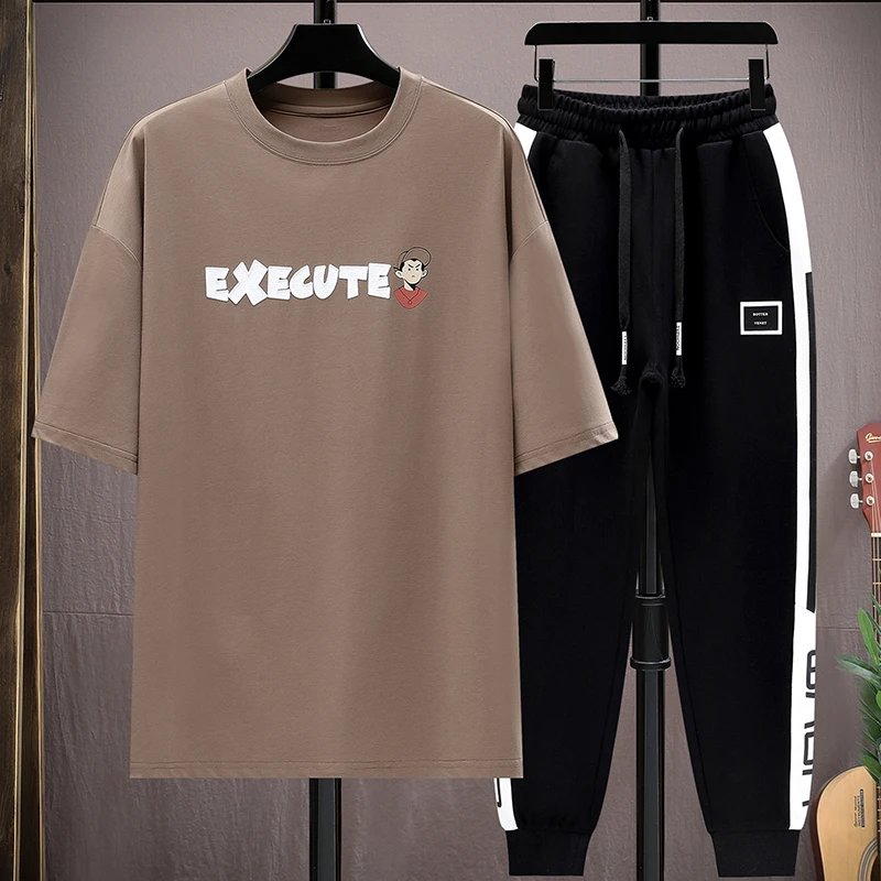 

Men's Casual 2-Piece Sportswear Set Streetwear Fashion Tracksuit T-Shirts and Pants Beachwear Summer Sweatshirt T-Shirts Set New