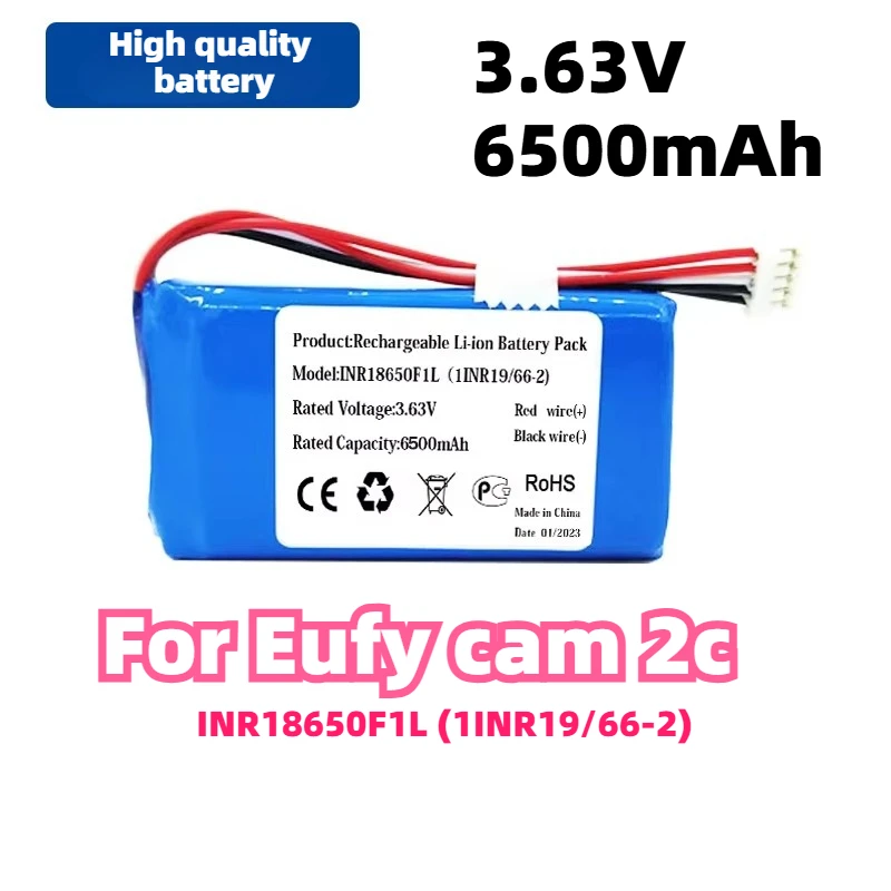 

Аккумулятор INR18650F1L (1INR19/66-2), 3,63 В, 6500 мАч, подходит для Eufy Cam 2c с 5-проводной вилкой