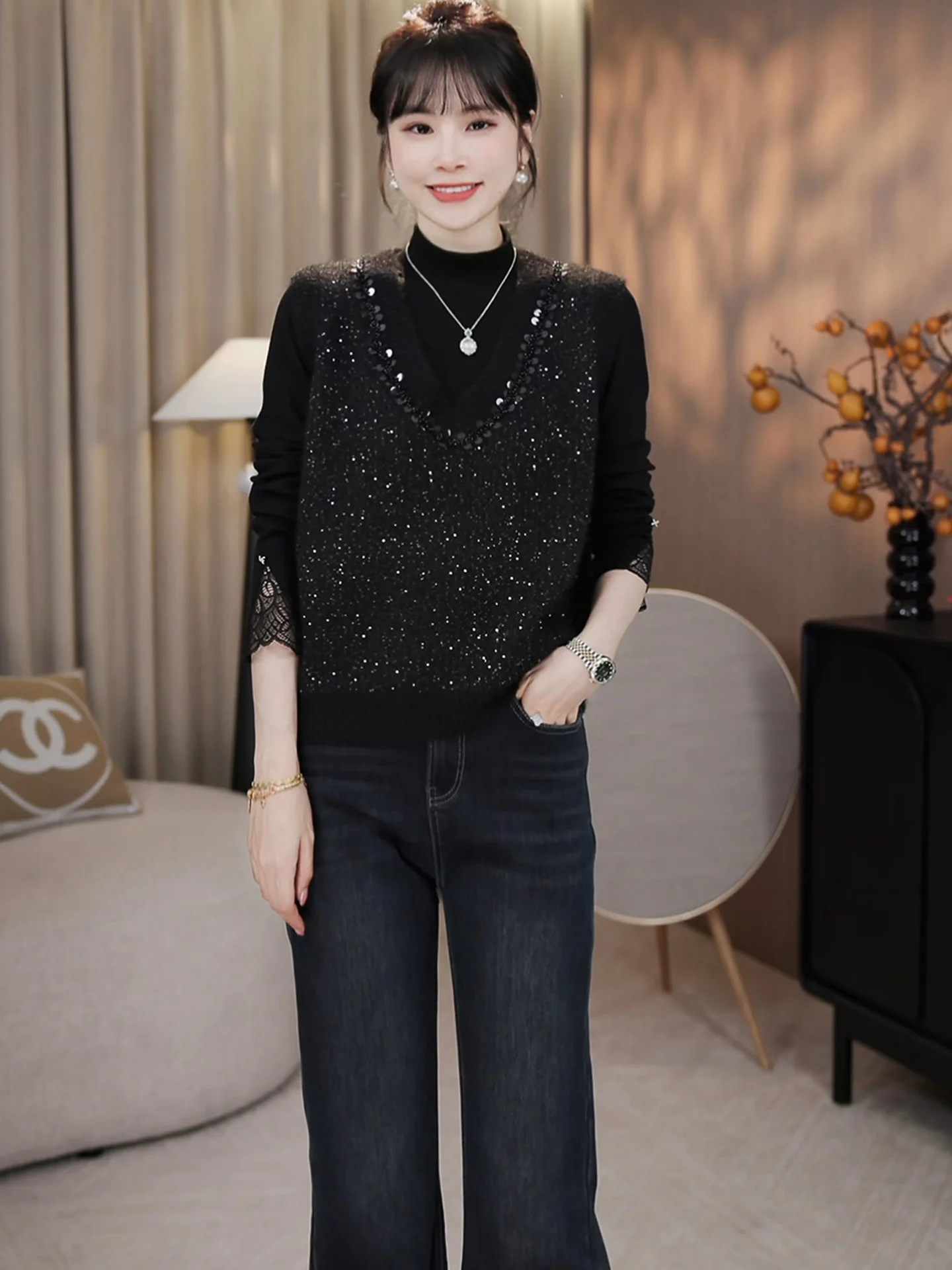 

2025 Winter Commute Versatile Design Knitted V-Ne Vest Women's Faion Layering Unique Exquisite Svel Top