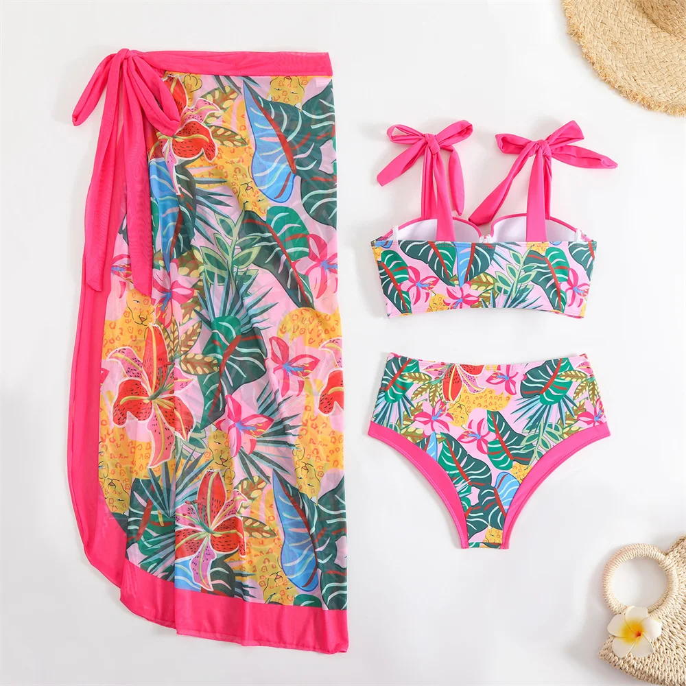 Hohe Taille Bandage Bikini Kawaii Print Badeanzug Cover Ups Koreanische Bademode Frauen Urlaub Outfits Tankini Beachwear-badeanzug