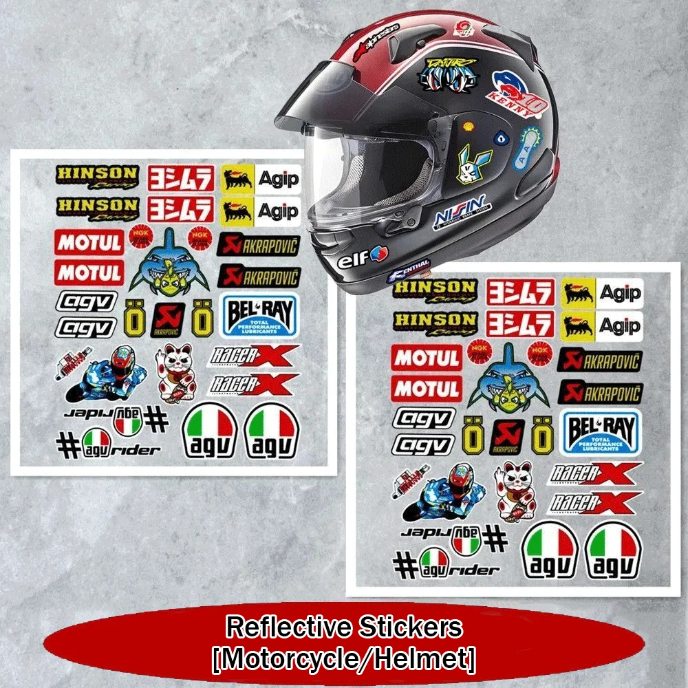 Pegatinas Reflectantes de Patrocinadores de Carreras de Dibujos Animados, Calcomanías de Vinilo Estilo Graffiti, para Decoración DIY de Motocicletas, Scooters, Cascos