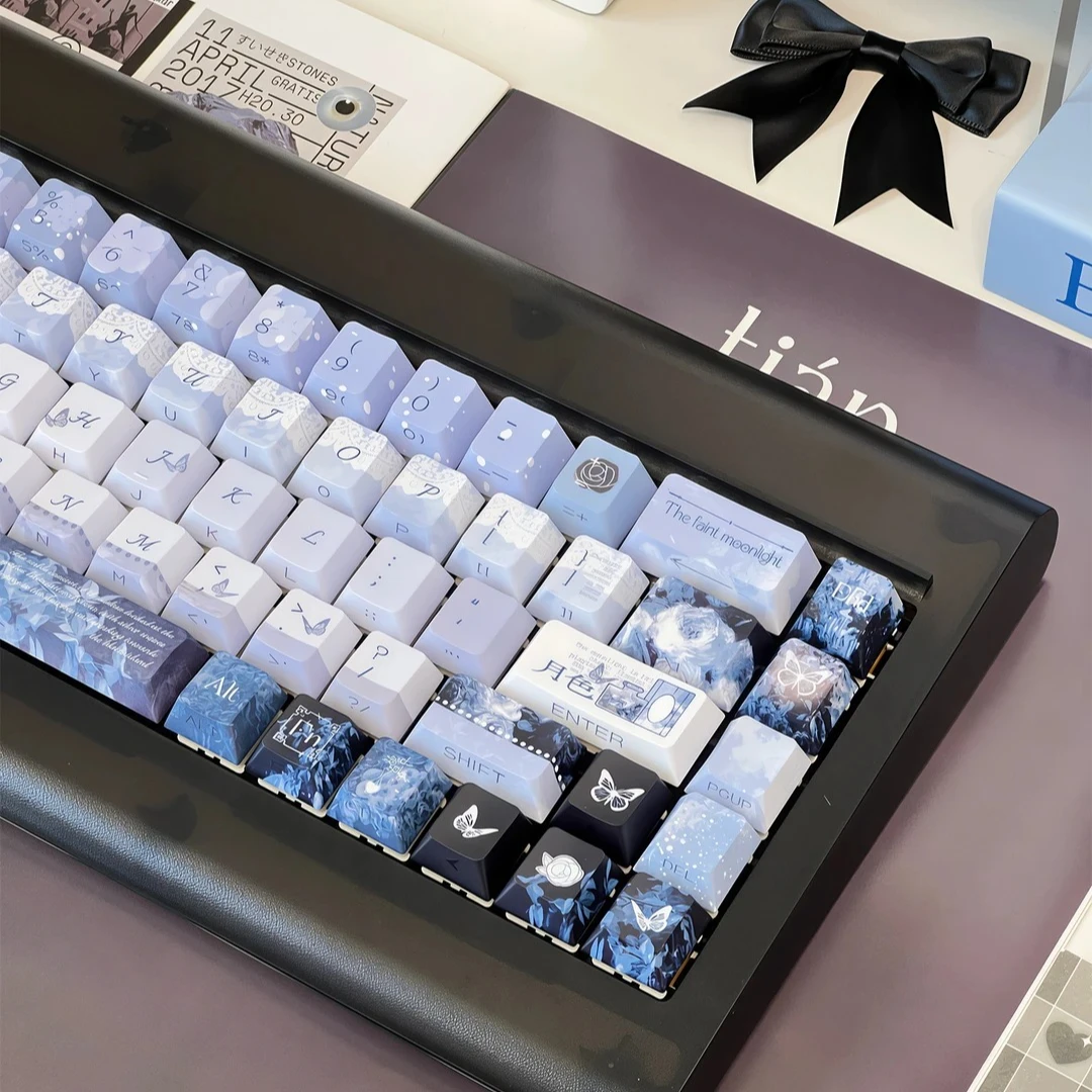 MAIMOOO Silent Moonlight Keycaps Cherry Profile PBT Gradient Blue Purple Rose Butterfly Aesthetic Keycap for Mechanical Keyboard