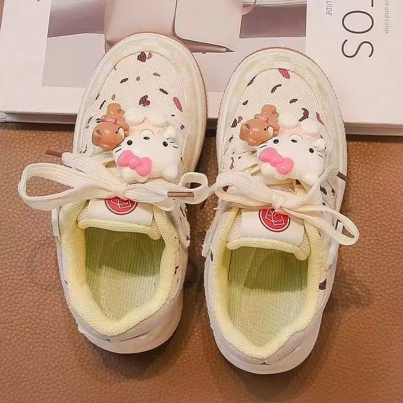 

r‌eal photos 2025 new autumn winter hello kitty cartoon cute lovely girls kids children's fashion sports Casual Shoes Flats