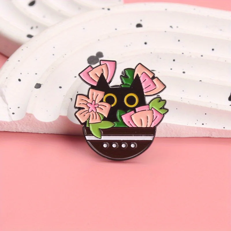 Cartoon Potted Plant Cute Black Cat Series Versatile Bag and Clothing Coat Emblem