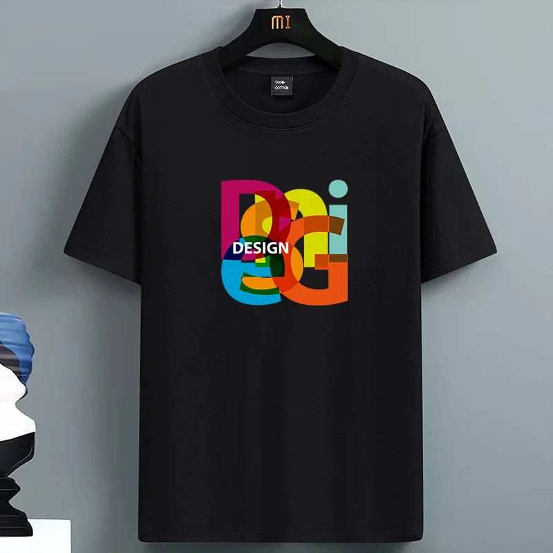 

Men's 100% Cotton summer Loose Creative Design Letter Print Casual Slim Fit Round Neck Short Sleeved T-shirt Top Unisex Style