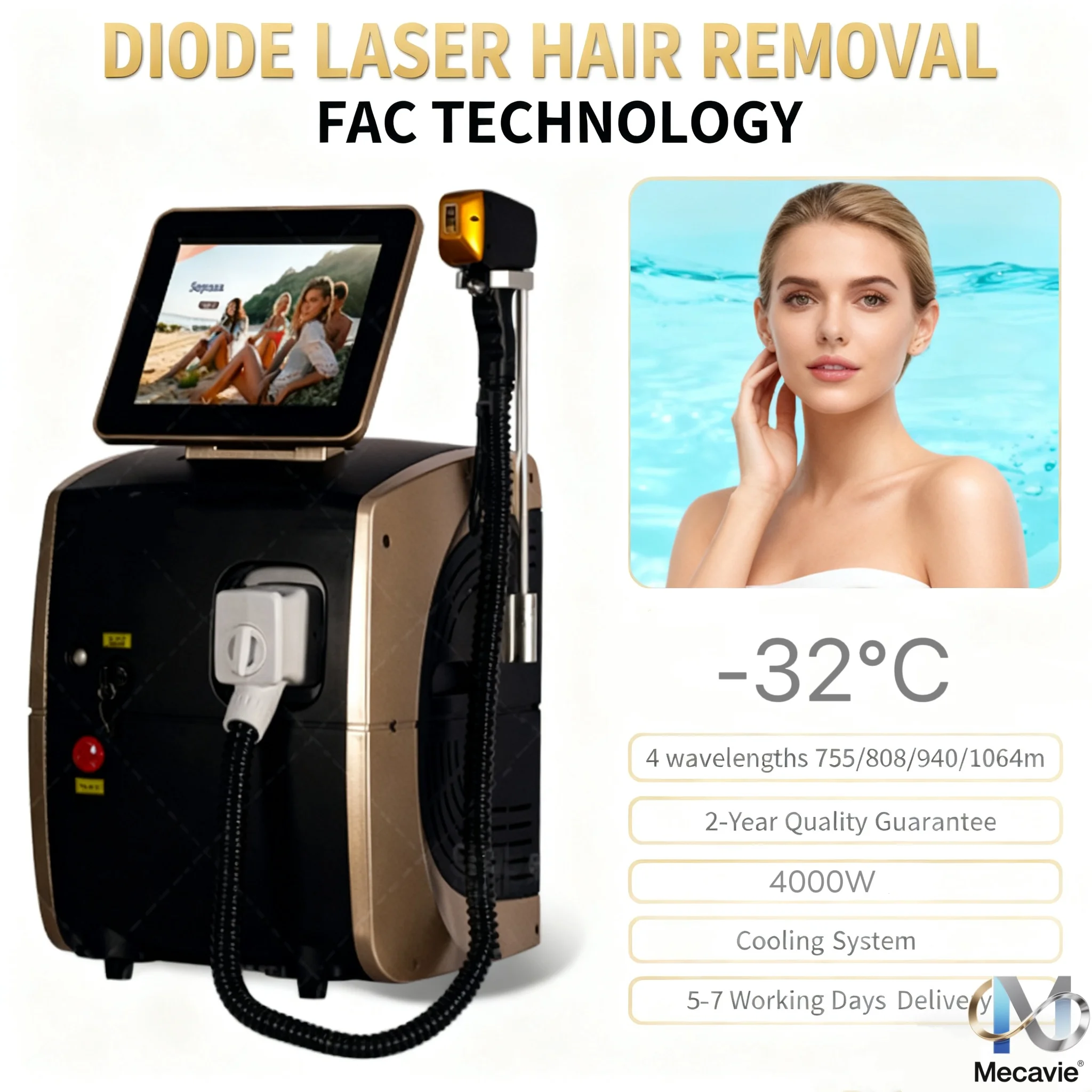 Diode Laser Hair Removal Machine Alexander  Point Painless Permanent Hair Removal Device 4 Wavelength 808nm 755nm 940nm 1064nm