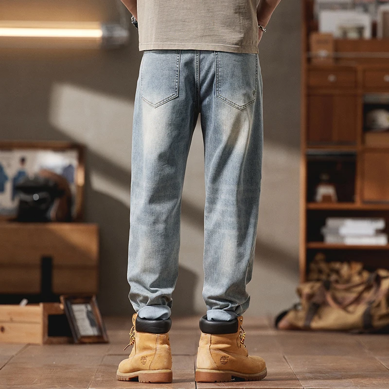 

42 44 46 plus size men's lightweight straight fit loose jeans summer brand american retro amekaji classic thin tapered jeans