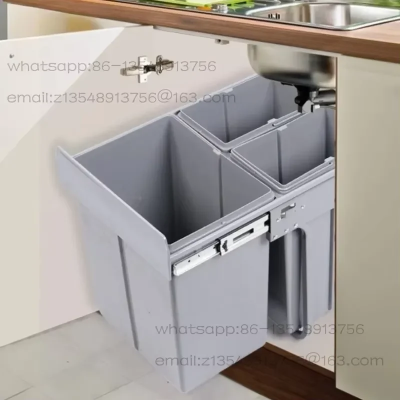 Large Capacity Cabinet Embedded Trash Can Slide Out Kitchen Waste Bin Dual Compartment Recycling Sorter Pull Out Garbage
