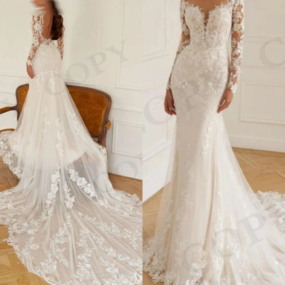 Белое свадебное платье по индивидуальному заказу, изысканное вечернее платье русалки с длинными рукавами, модные аппликации, темпераментные свадебные платья для свадебной вечеринки