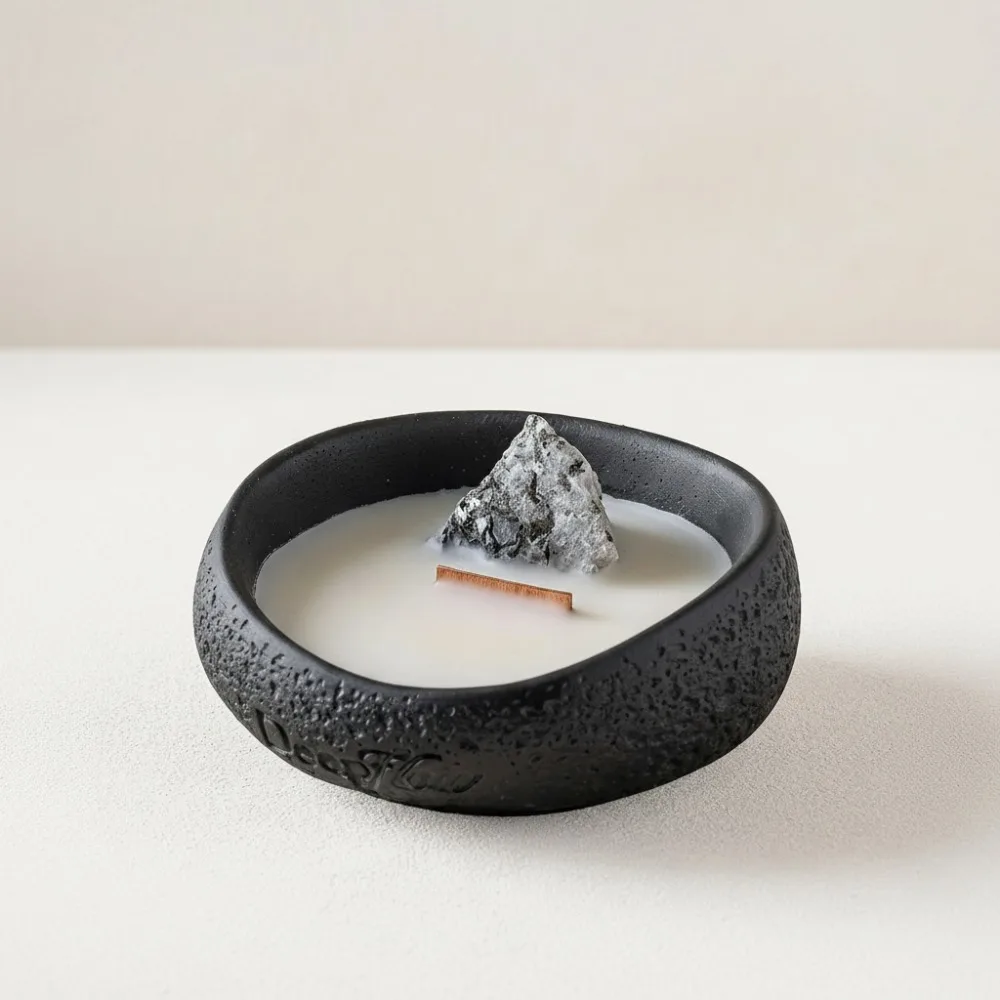 

Lavender Sandalwood Aromatherapy Candle with Moonstone Crystal & Wood Wick | 2.5oz Soy Wax for Meditation & Stress Relief