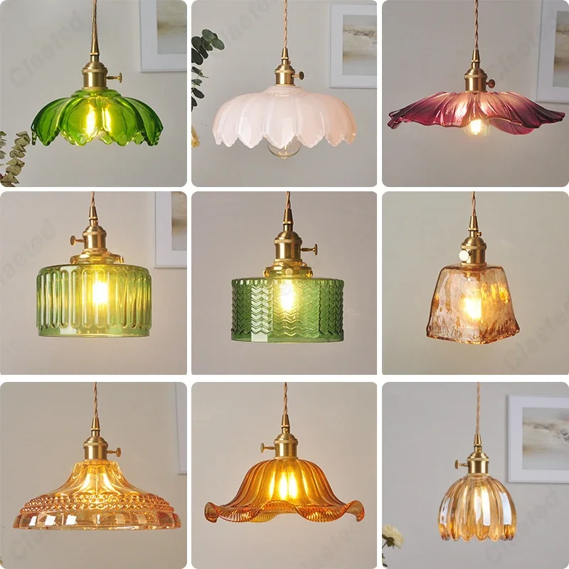 Creative LED Glass Lampshade E27 Pendant Light Vintage Homestay Bar Counter Restaurant Bedside Lamp Indoor Home Decoration