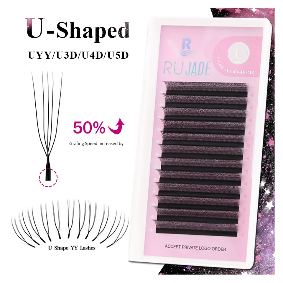 

RUJADE U-shaped 3D 4D 5D Eyelash Extension Handmade Soft New Style U Shape W Bloom Lightweight Premade Volume Fans False Eyelash
