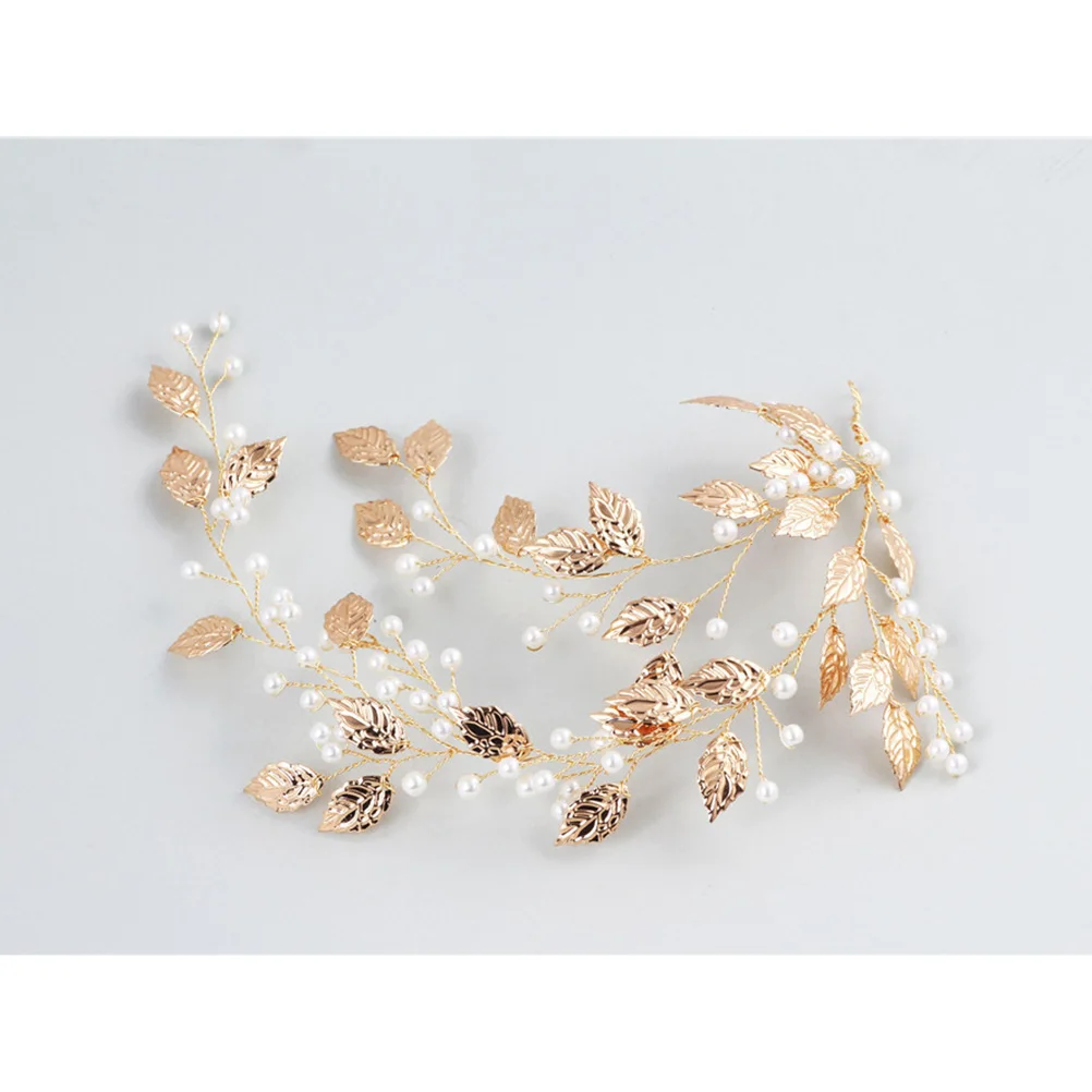 

Pearl Decorative Headwear Golden Leaves Wedding Guest Hair Accessories Women Pearl Decorative Bridal Headwear Headb for Prom