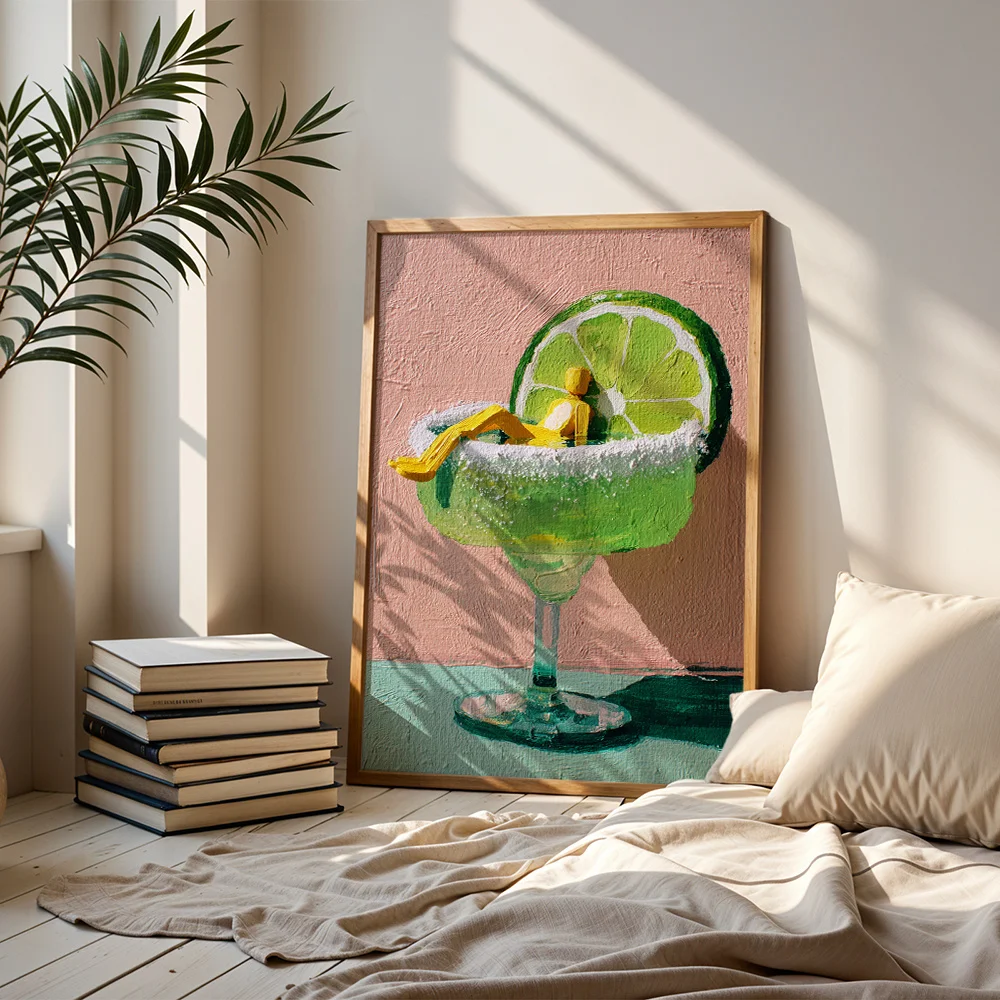 Abstract Margarita Lime Cocktail Figure Canvas Poster Wall Art,2D Print Wall Decor,Home Decor For Living Room & Bedroom