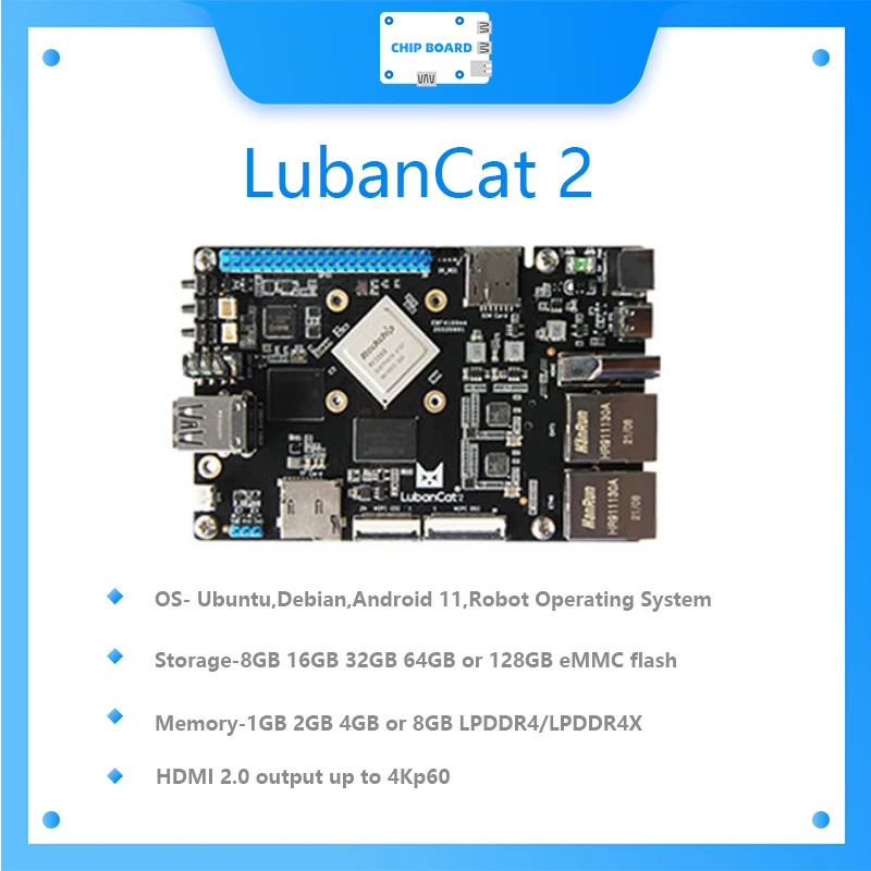 

LubanCat 2 Rockchip RK3568 SBC development board 1TOPS NPU Dual Gigabit supports Ubuntu, Debian, Android OS