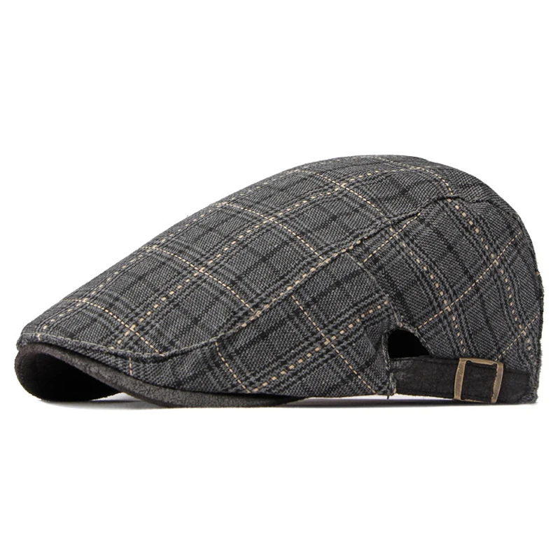 Plaid Flat Cap Berets Men Gatsby Newsboy Hat Women Cabbie Ivy Cap Herringbone Painter Peaked Hat Forward Visor Adjustable