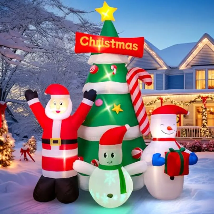 

9Ft Christmas Tree Inflatables Decorations with Santa Snowman Built-in LED Lights Blow Up Christmas Tree Outdoor Decoration for