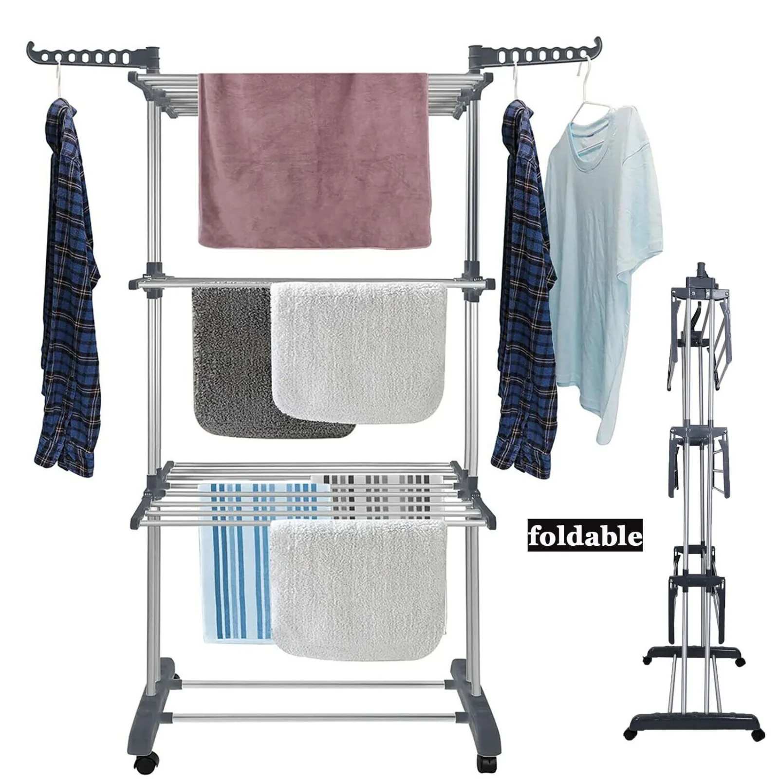 

US 67" Laundry Clothes Storage Drying Rack Portable Folding Dryer Hanger Heavy Duty