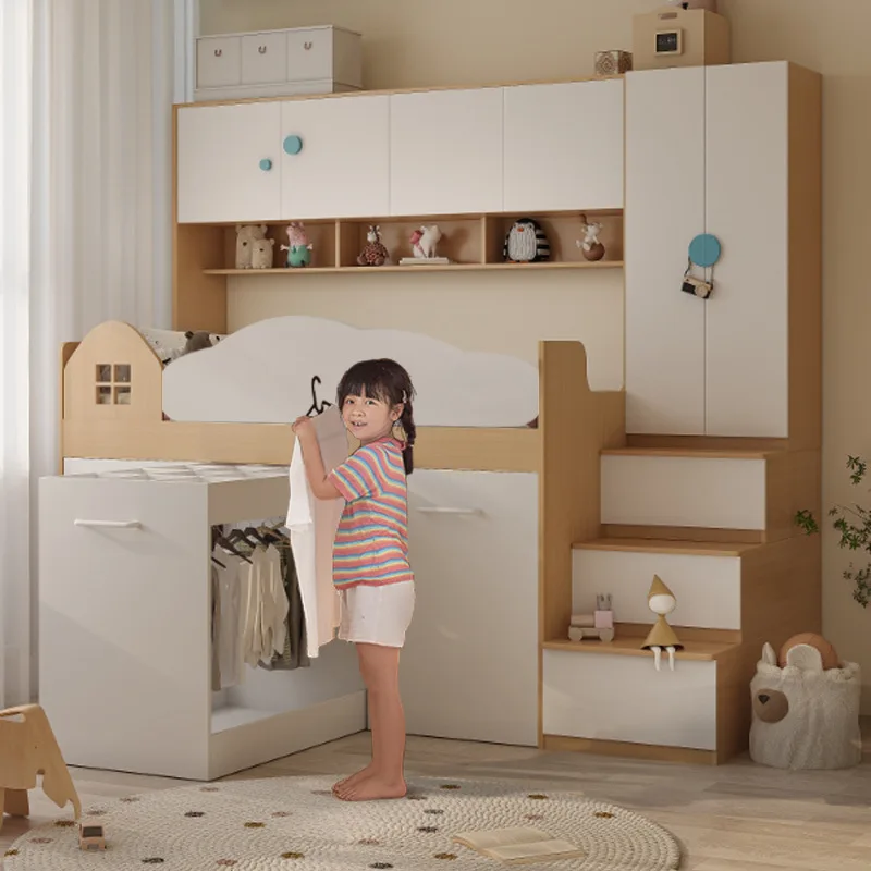 

Small apartment children's room pull-out wardrobe integrated children's bed group no formaldehyde
