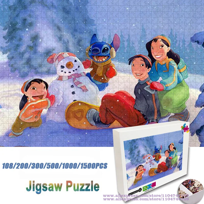 Пазл Disney Anime Lilo & Stitch 108/200/300/500/1000/1500 шт. интеллектуальные пазлы для детей, новогодний рождественский подарок