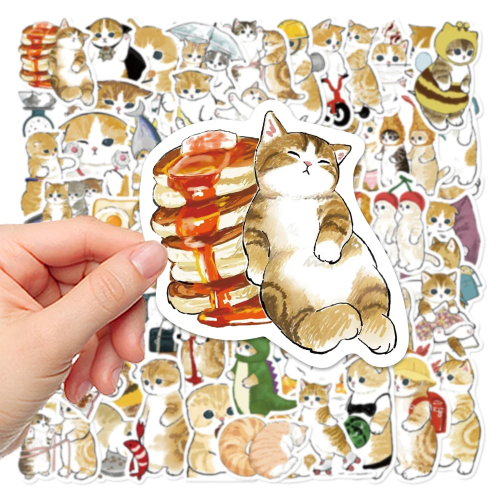 10/30/50PCS Cartoon Fresh Orange Cat Animal Personality Creative Sticker Desk GuitarRefrigerator Car Waterproof StickerWholesale