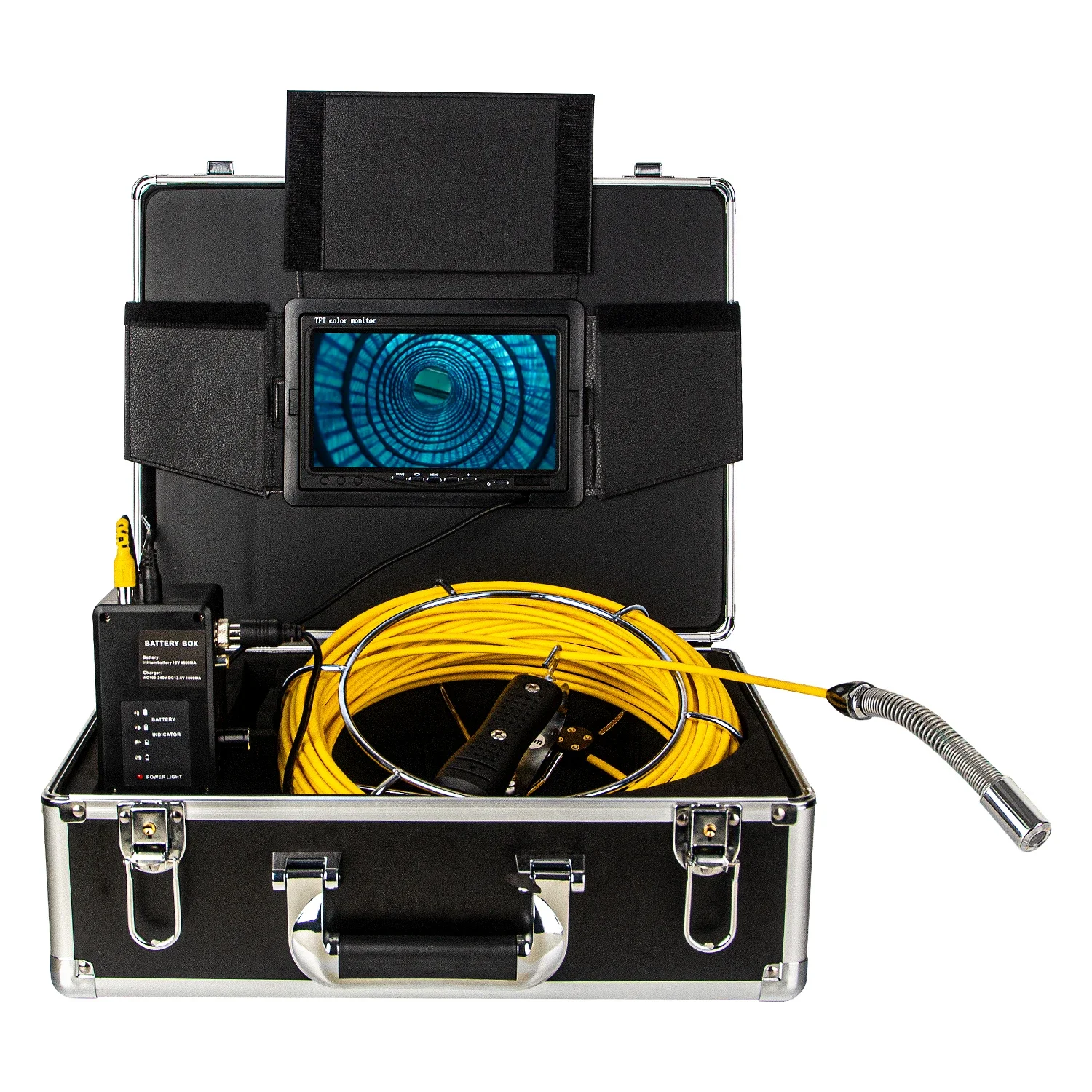 Pantalla de 7 pulgadas, transmisor Sonda de 23mm y 512hz, localizador de tuberías, cámara de plomada con receptor localizador de 512hz, cámara de vídeo boroscopio