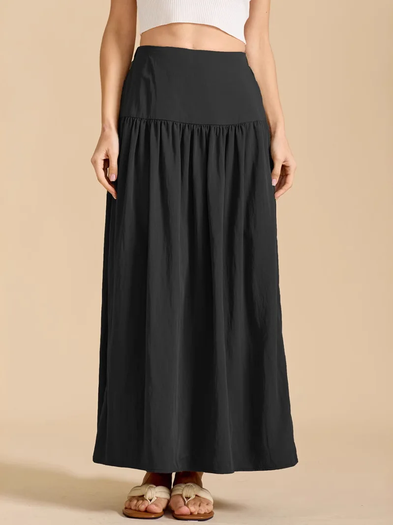 Lockerer Freizeitrock mit hoher Taille und Ket Street Sle, Polyesterstoff, A-Linie, langer Rock für junge Frauen, Sommersaison