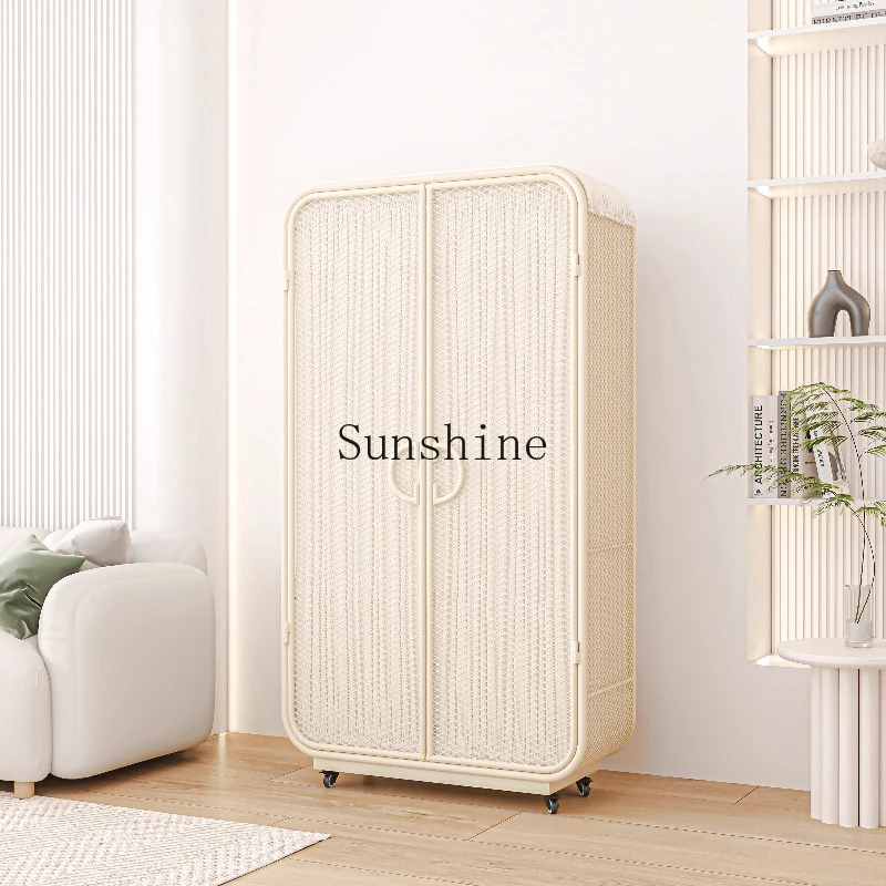 

Creative eco-friendly wrought iron cream wind children's bedroom household with wheels removable white wardrobe