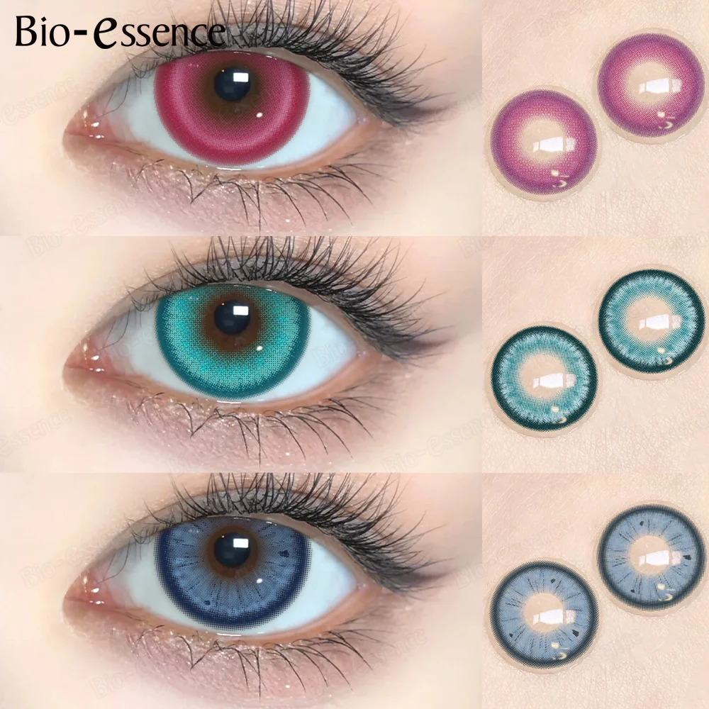 Bio-essência 1 par colorcon lentes coreanas lentes de contato coloridas y2k lentes da moda lentes rosa lentes de olho azul cosplay