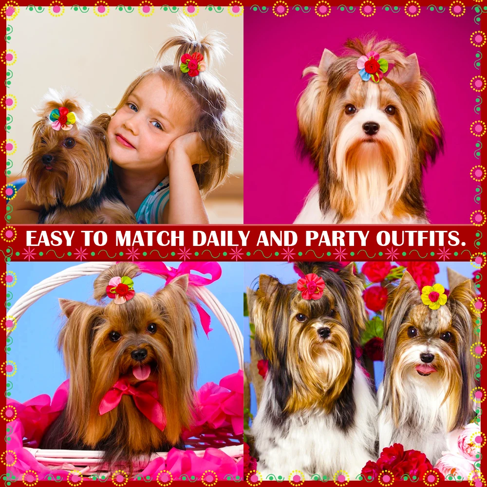 20PCS Cute Handmade Puppy Dog Hair Bows Pet Dog Hair Accessories Flower Bows Dog Grooming Bows for Small Dogs Pet Products