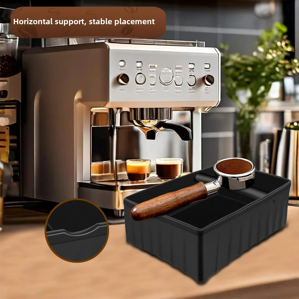Espresso tapping box, coffee grounds  box, with  rod and non-slip rubber base, barista espresso  box(Black)