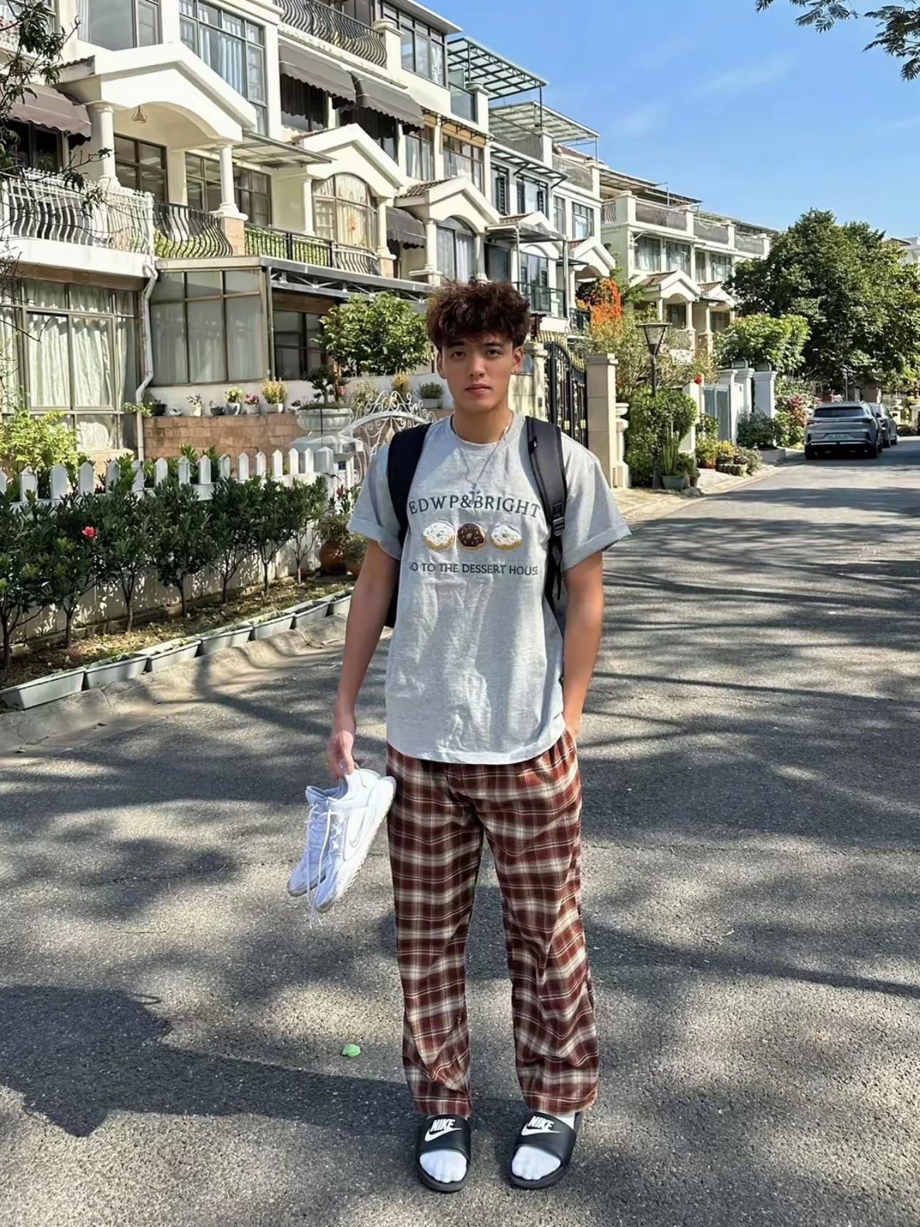 

American Street Sle Khaki Plaid Wide Leg Pants Men's Casual Loose Lazy Straight Home Pants Couple Spring Summer Autumn Winter