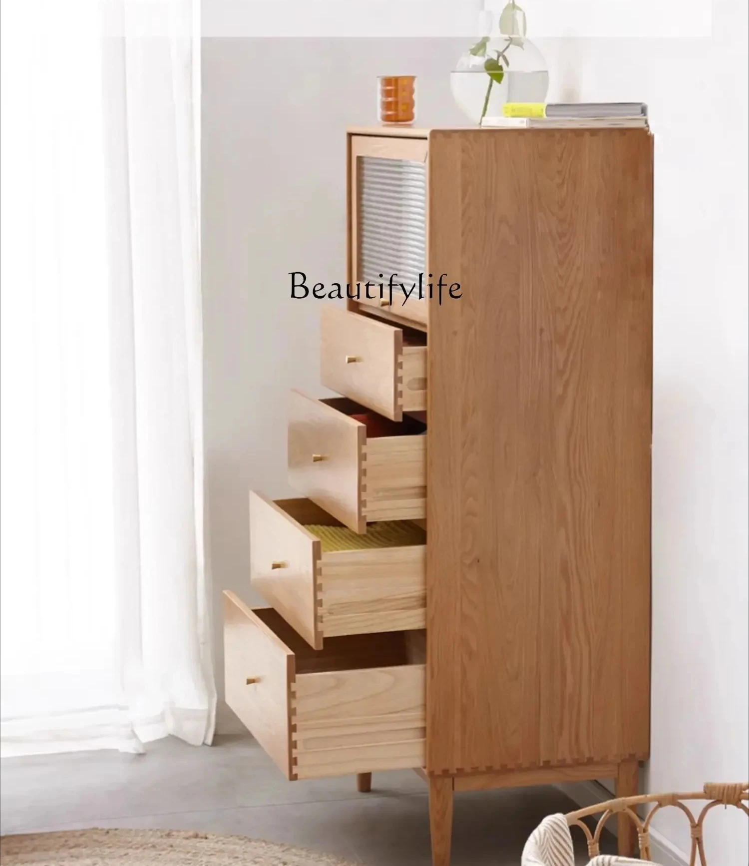 

ld36 Solid wood chest storage Nordic modern locker oak small apartment