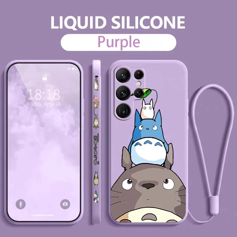 

Cute M-My N-Neighbor T-Totoro For Samsung Galaxy S25 S24 S23 S22 S21 S20 Ultra Plus FE 5G Liquid Left Rope Cover Phone Case