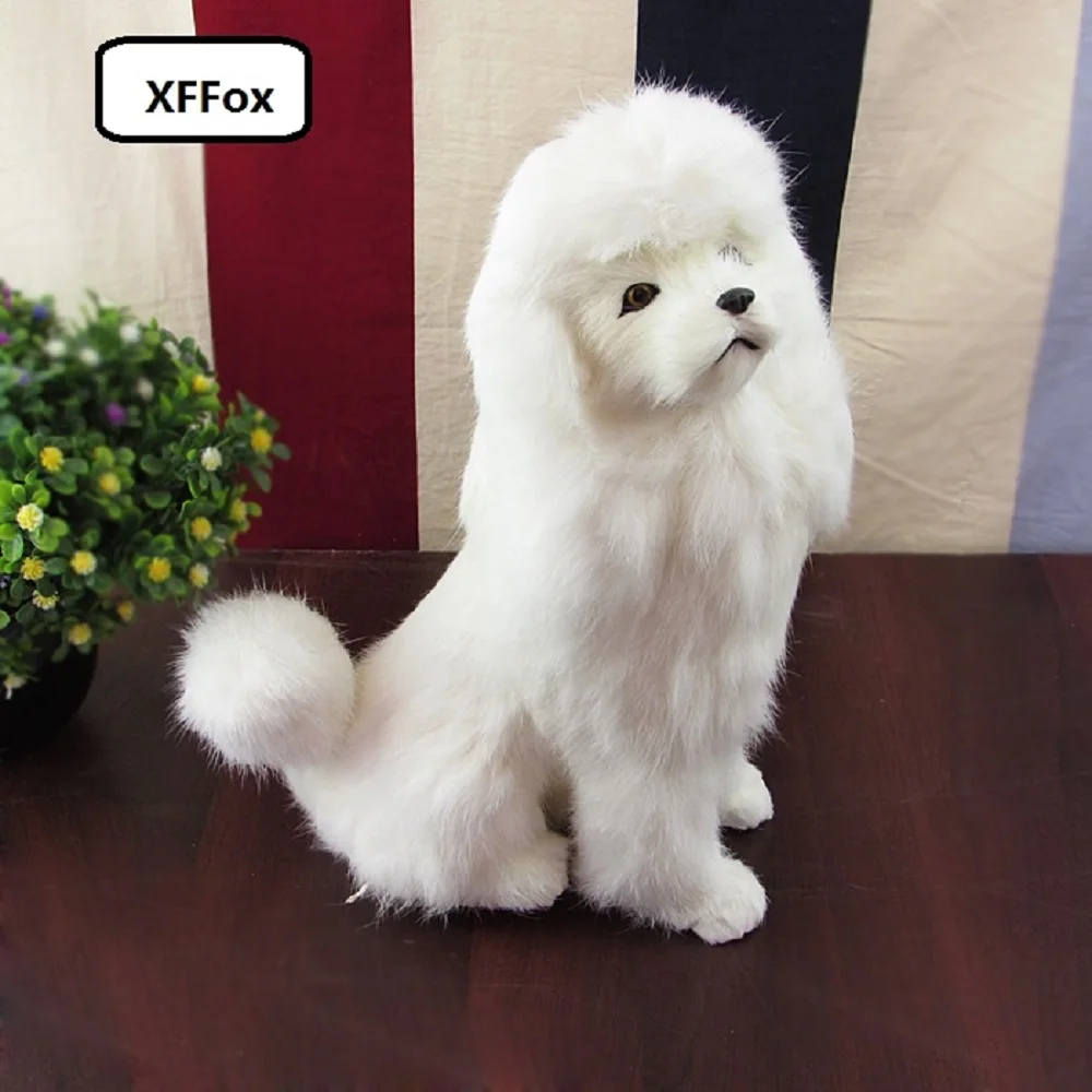 Big Real Life Sitting White Poodle Dog Model Plastic & Furs Gift Approximate Dimensions 13x25x33cm XF1615
