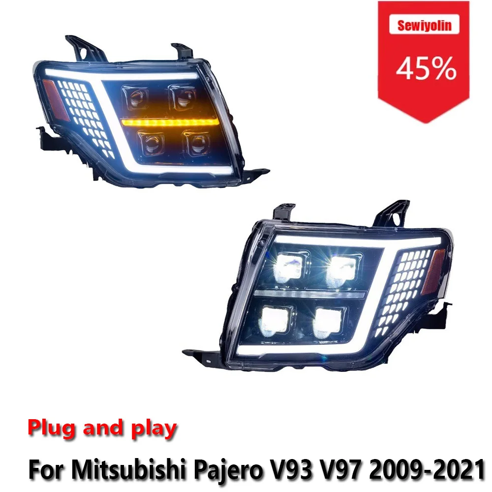 

Sewiyolin Car LED Headlight Assemblies For Mitsubishi Pajero V93 V97 2009-2021 Fog DRL Brake Turn Signal Lamp Plug and Play