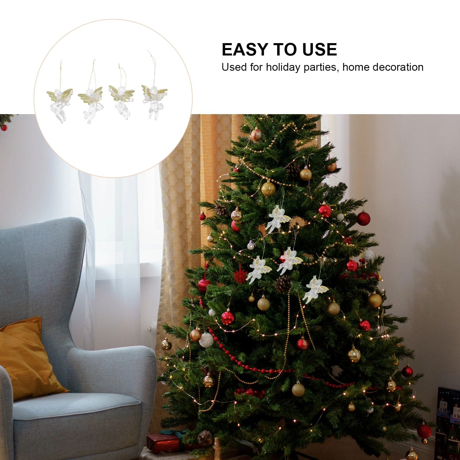 

12pcs Angel Hanging Pendants Transparent Christmas Tree Decorations Party Photography Props Gift Decorative