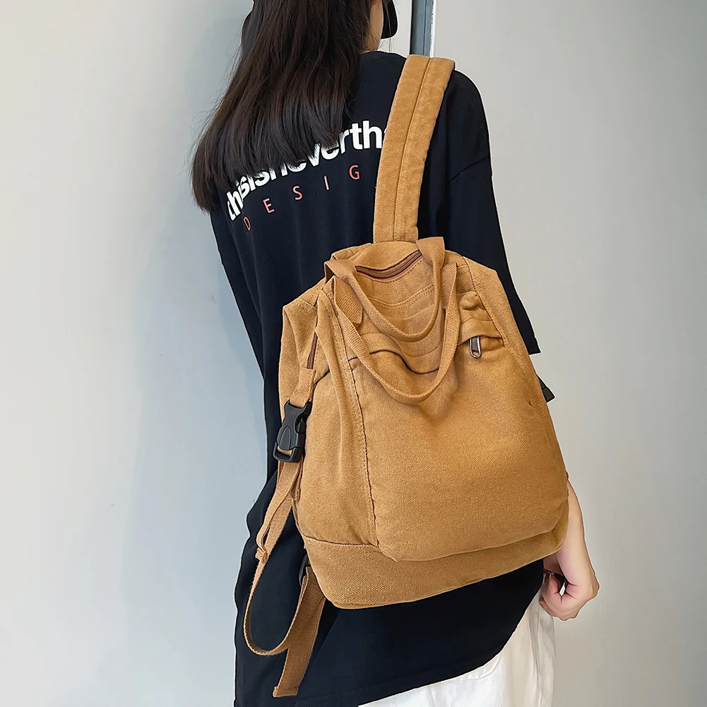 Canvas Backpack Vintage Commuting School Bag Solid Color School Backpack Aesthetic Hippie Y2K Backpack for Women Girls