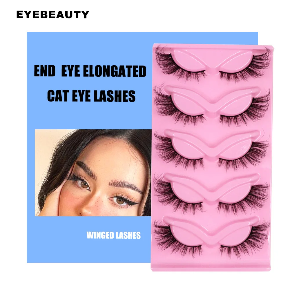 Cat Eye Lashes Winged End Eye Elongated Eyelashes Faux Mink Eyelashes Fake Fox Eye Lashes Soft Natural Long Makeup Lashes Cils